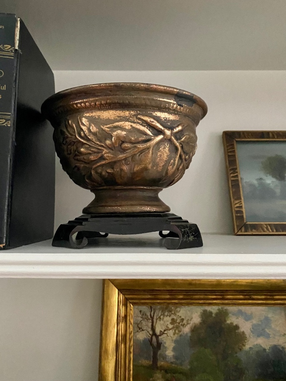 Bronze Napco Planter, Flower Pot, Centerpiece. Clay Container w Bronze Finish